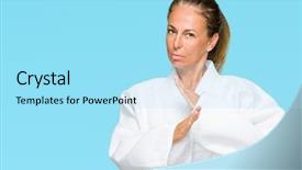  Presentation with simple nature - Beautiful PPT theme featuring woman wearing karate kimono uniform backdrop and a arctic colored foreground