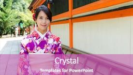  Presentation with kimono - Colorful PPT theme enhanced with woman wearing kimono in japan backdrop and a purple colored foreground