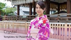  Presentation with kimono - Beautiful slides featuring woman wearing kimono in kyoto backdrop and a coral colored foreground