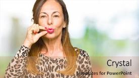  Presentation with animal print - Beautiful presentation design featuring woman wearing leopard animal print backdrop and a  colored foreground