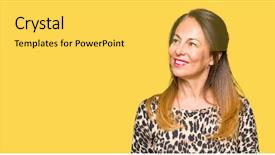  Presentation with animal print - Amazing PPT theme having woman wearing leopard animal print backdrop and a yellow colored foreground
