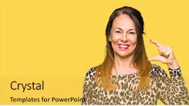  Presentation with hand print - Slide set consisting of woman wearing leopard animal print background and a yellow colored foreground