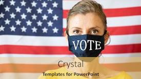  Presentation with elections - PPT layouts featuring woman-wearing-mask-in-front background and a yellow colored foreground