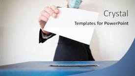  Presentation with vote - Cool new slides with woman-wearing-mask-putting-vote backdrop and a sky blue colored foreground