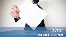  Presentation with vote - Slide deck with woman-wearing-mask-putting-vote background and a teal colored foreground