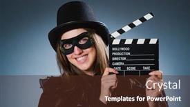  Presentation with movie - Slide deck with woman wearing mask with movie board background and a tawny brown colored foreground