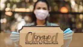  Presentation with medical sign - Amazing PPT layouts having woman-wearing-medical-face-mask backdrop and a coral colored foreground