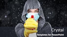  Presentation with virus free - Cool new PPT theme with woman-wearing-medical-mask backdrop and a dark gray colored foreground
