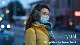 Presentation with medical face mask - Colorful slide deck enhanced with woman-wearing-medical-protective-mask backdrop and a ocean colored foreground