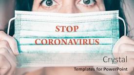  Presentation with medical face mask - Cool new presentation theme with woman-wearing-medical-protective-surgical backdrop and a soft green colored foreground