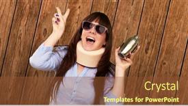  Presentation with arabian woman wearing hijab muslim - Beautiful PPT theme featuring woman-wearing-neck-brace-holding backdrop and a tawny brown colored foreground