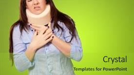  Presentation with neck bones - PPT theme featuring woman wearing neck brace isolated background and a yellow colored foreground