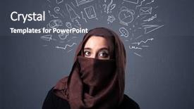  Presentation with woman muslim - Amazing PPT theme having woman wearing niqab with mixed backdrop and a  colored foreground