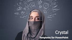  Presentation with arabian woman wearing hijab muslim - Beautiful PPT theme featuring woman wearing niqab with mixed backdrop and a tawny brown colored foreground