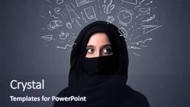  Presentation with arabian woman wearing hijab muslim - Slide deck enhanced with woman wearing niqab with mixed background and a wine colored foreground