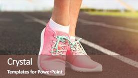  Presentation with sneakers - Theme featuring woman wearing pink sneakers on a running stadium background and a tawny brown colored foreground
