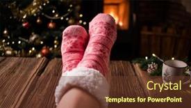  Presentation with socks - Theme featuring woman-wearing-pink-wool-winter background and a  colored foreground