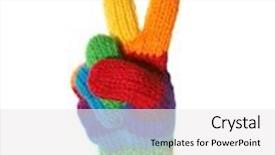  Presentation with rainbow - Cool new slides with woman wearing rainbow gloves showing the peace sign backdrop and a white colored foreground