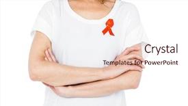  Presentation with hiv ribbon - Amazing slide set having woman wearing red aids awareness backdrop and a sky blue colored foreground