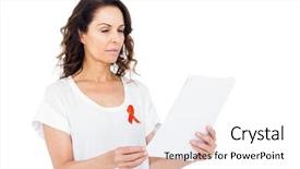  Presentation with awareness - Cool new slide deck with woman wearing red aids awareness backdrop and a sky blue colored foreground