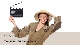  Presentation with safari - Presentation theme enhanced with woman wearing safari hat on white background and a coral colored foreground