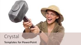  Presentation with safari - Audience pleasing PPT theme consisting of woman wearing safari hat on white backdrop and a soft green colored foreground