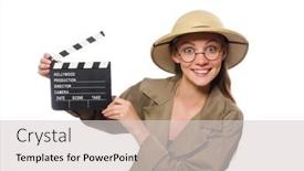  Presentation with safari - Amazing presentation theme having woman wearing safari hat on white backdrop and a light gray colored foreground
