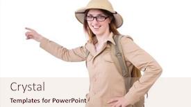  Presentation with safari - Presentation design with woman-wearing-safari-hat background and a  colored foreground