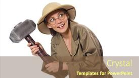  Presentation with safari - Slide set with woman wearing safari hat on white background and a tawny brown colored foreground