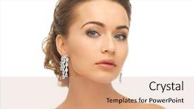  Presentation with shiny - Slide set having woman wearing shiny diamond earrings background and a coral colored foreground