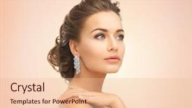  Presentation with diamond - Presentation theme with woman wearing shiny diamond earrings background and a lemonade colored foreground