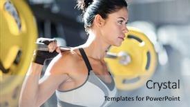  Presentation with weightlifting - Theme having woman wearing sportswear doing weightlifting background and a light blue colored foreground