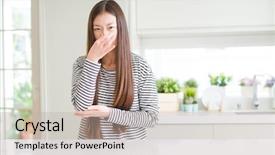  Presentation with arabian woman wearing hijab muslim - Slide set consisting of woman wearing stripes sweater smell background and a mint green colored foreground