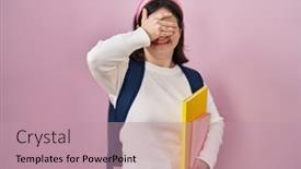  Presentation with backpack - Slides consisting of woman-wearing-student-backpack background and a  colored foreground