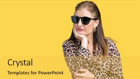 Presentation with rich - Audience pleasing theme consisting of woman wearing sunglasses and leopard backdrop and a yellow colored foreground