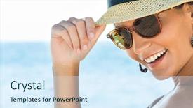  Presentation with young woman wearing boxer gloves - Amazing slides having woman wearing sunglasses and panama backdrop and a sky blue colored foreground