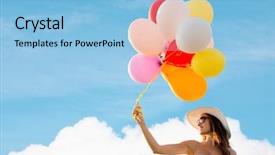  Presentation with helium - Cool new presentation theme with woman wearing sunglasses with balloons backdrop and a light blue colored foreground