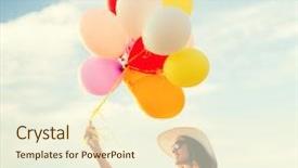  Presentation with balloons blue - Colorful PPT layouts enhanced with woman wearing sunglasses with balloons backdrop and a cream colored foreground