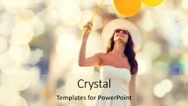  Presentation with happiness - Cool new slides with woman wearing sunglasses with balloons backdrop and a lemonade colored foreground