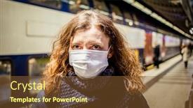  Presentation with surgical - Amazing PPT theme having woman-wearing-surgical-mask backdrop and a tawny brown colored foreground