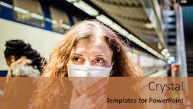  Presentation with surgical - PPT theme with woman-wearing-surgical-mask background and a coral colored foreground