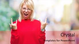  Presentation with rock music - PPT theme with woman wearing sweater and glasses background and a red colored foreground