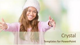  Presentation with arabian woman wearing hijab muslim - PPT theme with woman wearing sweater and winter background and a soft green colored foreground