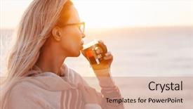  Presentation with hot tea - Audience pleasing PPT layouts consisting of woman wearing sweater drinking hot tea outdoors in autumn sunlight fall cozy concept backlit backdrop and a coral colored foreground