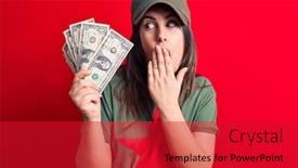  Presentation with star red - Presentation theme having woman-wearing-t-shirt background and a crimson colored foreground