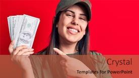  Presentation with red star - PPT layouts having woman-wearing-t-shirt background and a red colored foreground