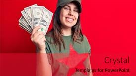  Presentation with red star - Slide deck having woman-wearing-t-shirt background and a red colored foreground