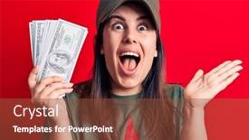  Presentation with red star - Colorful PPT theme enhanced with woman-wearing-t-shirt backdrop and a tawny brown colored foreground