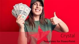  Presentation with red star - Colorful PPT layouts enhanced with woman-wearing-t-shirt backdrop and a red colored foreground