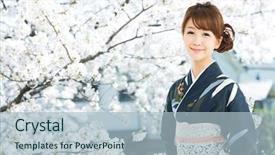  Presentation with kimono - Beautiful presentation featuring woman wearing traditional japanese kimono backdrop and a light blue colored foreground